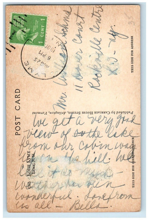 1951 Scenic View Of Loch Lyme Lake Lyme New Hampshire NH Posted Vintage Postcard
