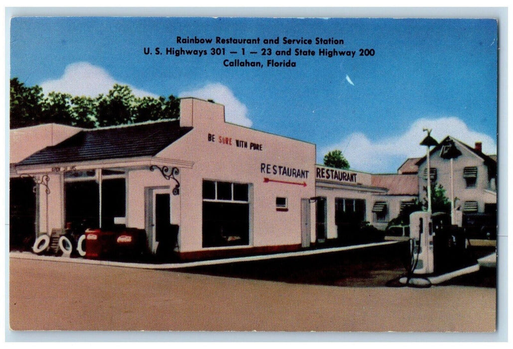 c1950's Rainbow Restaurant And Service Station Callahan Florida FL Postcard