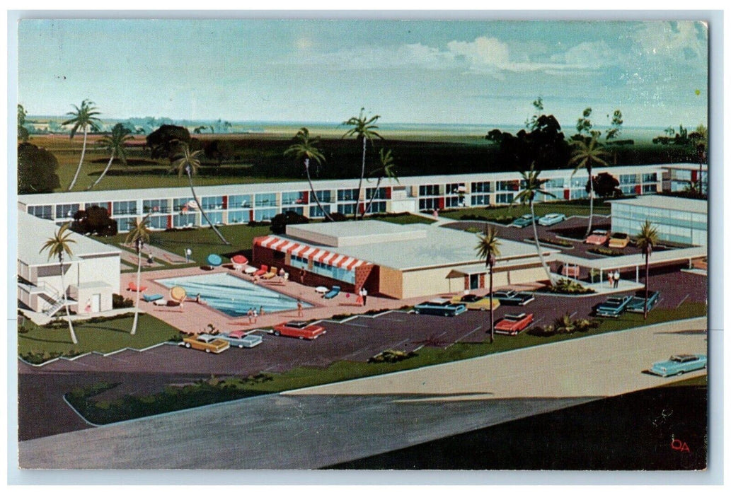 c1950's Bird's Eye View Of Twilight Motel Cars Palmetto Florida FL Postcard