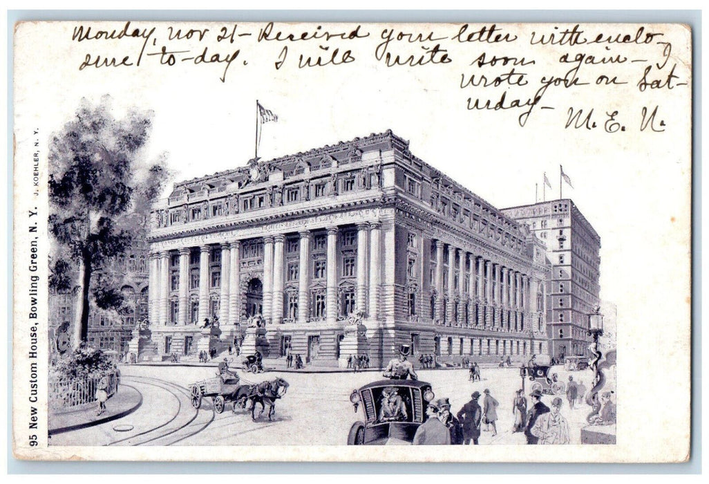 1904 Horse Carriage New Custom House Bowling Green New York NY Postcard