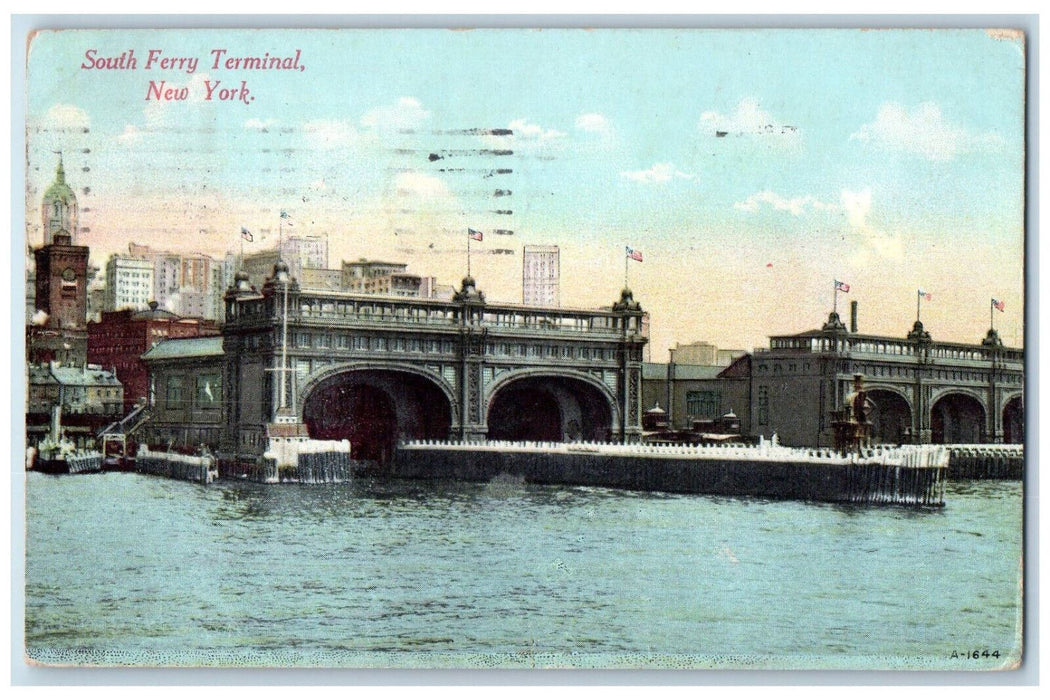1911 Landing South Ferry Terminal New York City NY Posted Antique Postcard