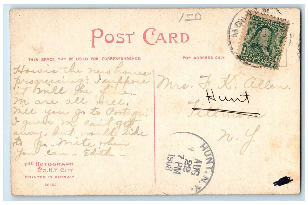 1908 High School Mount Morris New York NY Hunt NY Antique Posted Postcard