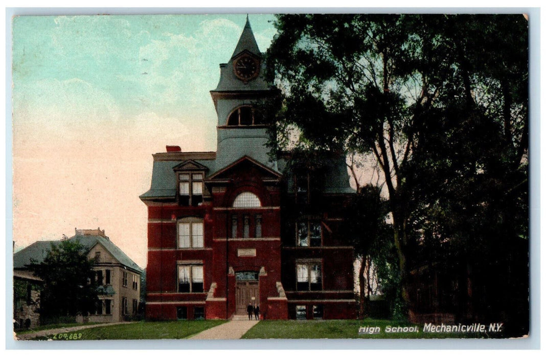 1912 High School Building Mechanicville New York NY Antique Posted Postcard
