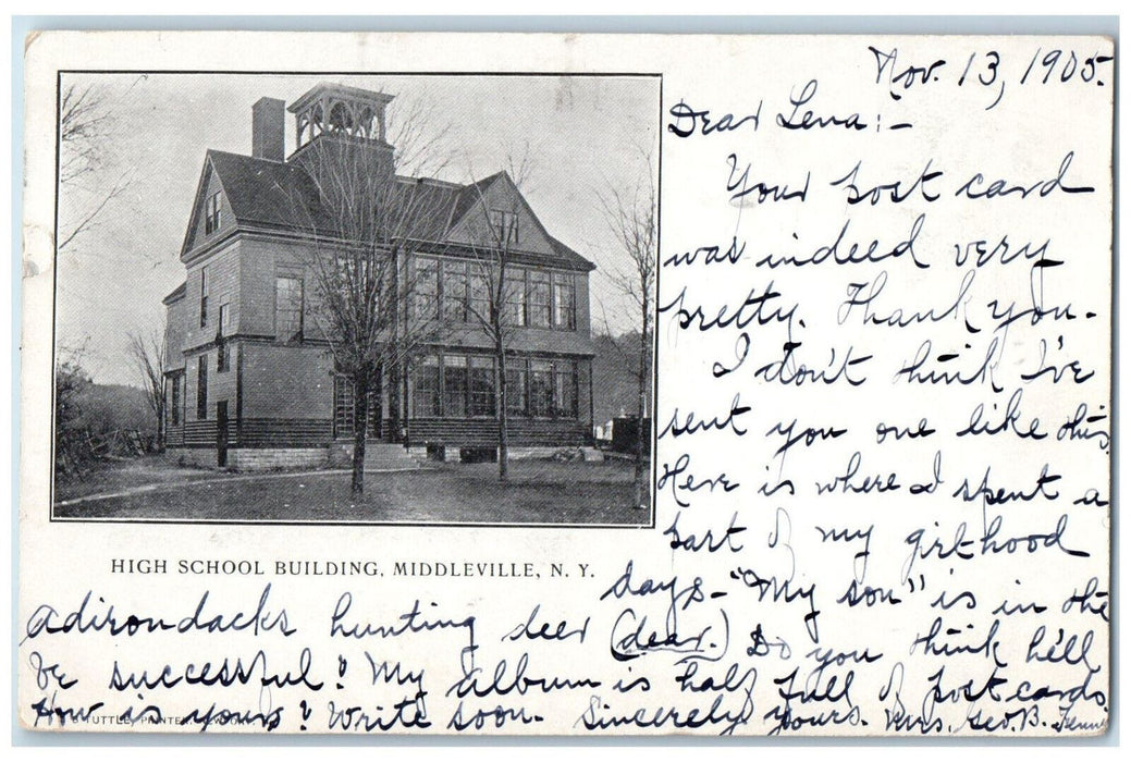 c1905 High School Building Middleville New York NY Antique Posted Postcard