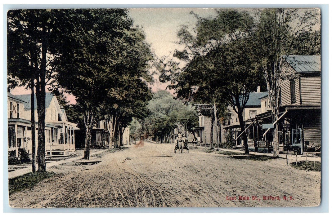 1909 Horse Carriage East Main Street Milford New York NY Posted Postcard