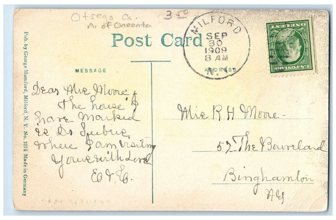 1909 Horse Carriage East Main Street Milford New York NY Posted Postcard