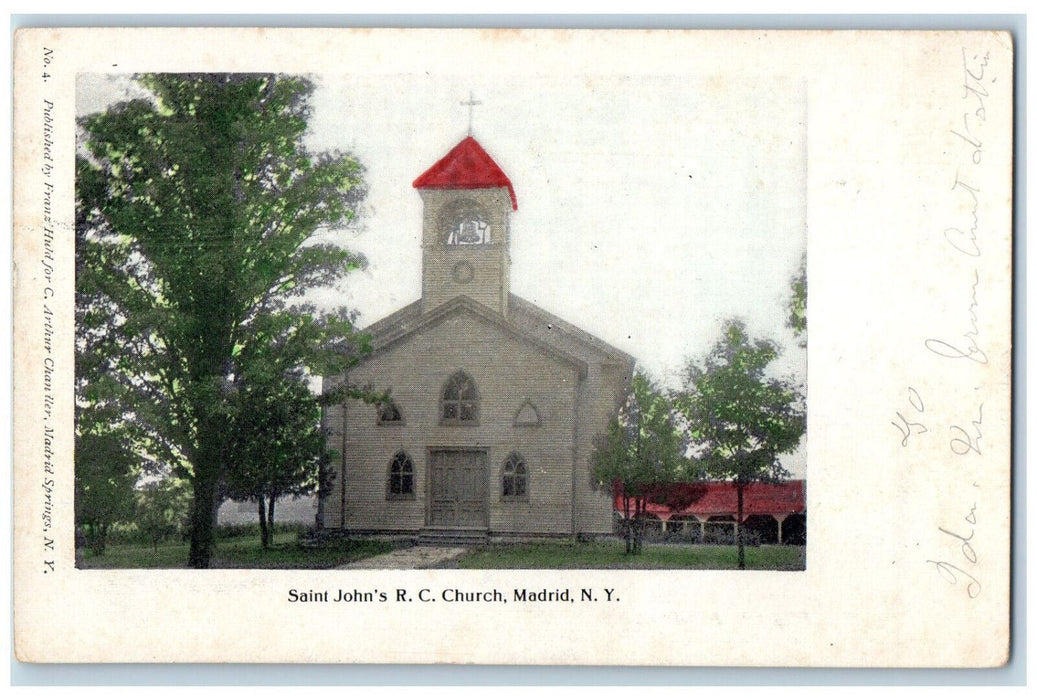 c1905 Saint John's R.C. Church Madrid New York NY Posted Antique Postcard