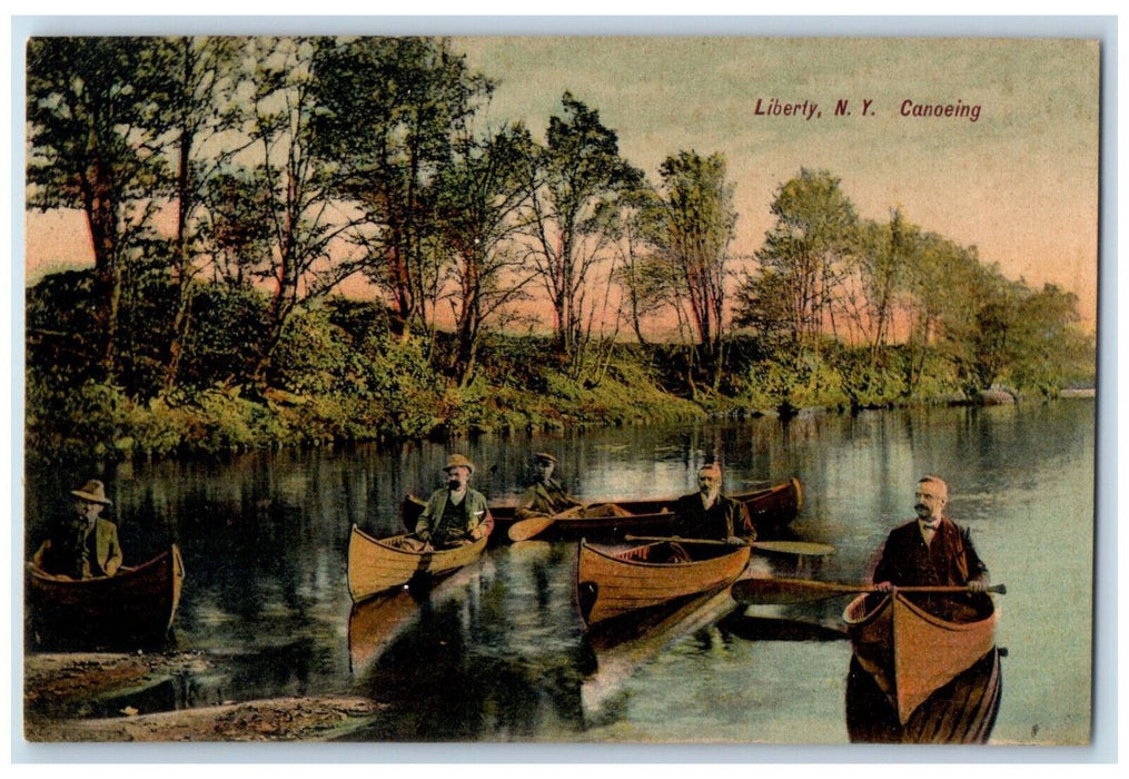 c1910 Boat Canoeing at Liberty NY Unposted Antique ER Kniffin Postcard