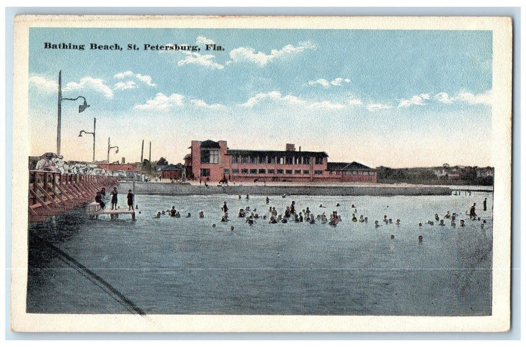 c1910's View Of Bathing Beach St. Petersburg Florida FL Antique Postcard