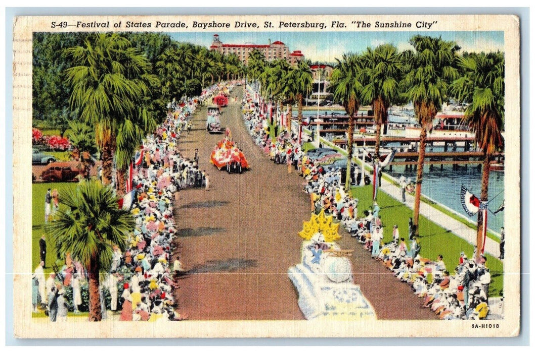 1941 Festival State Parade Bayshore Drive St. Petersburg Florida FL Postcard