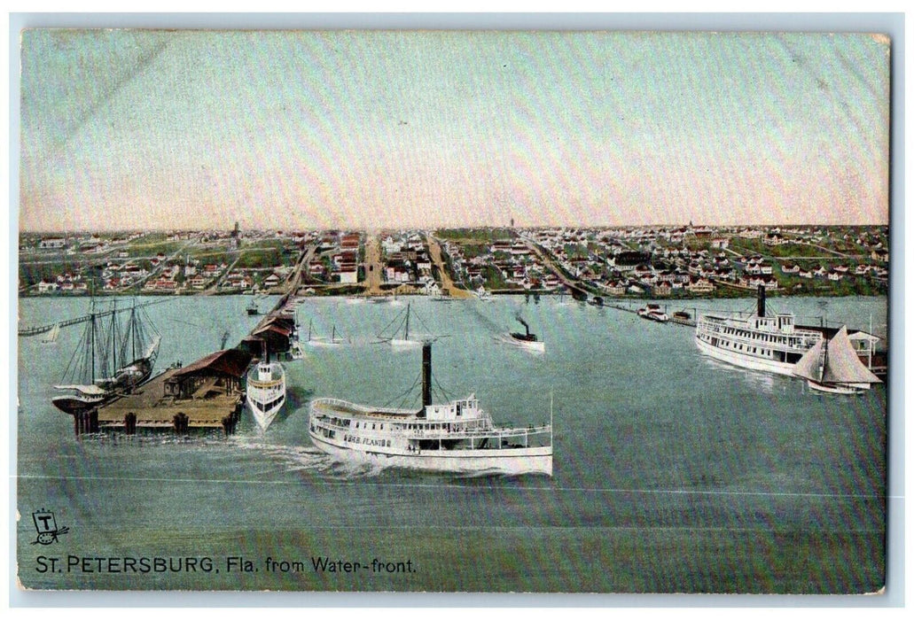 c1910's St. Petersburg FL, View From Water Front Steamer Ship Tuck's Postcard