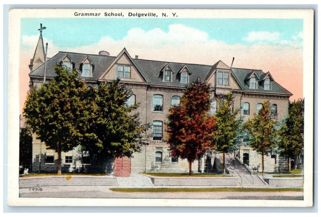 c1930's Grammar School Building Scene Street Dolgeville Florida FL Postcard