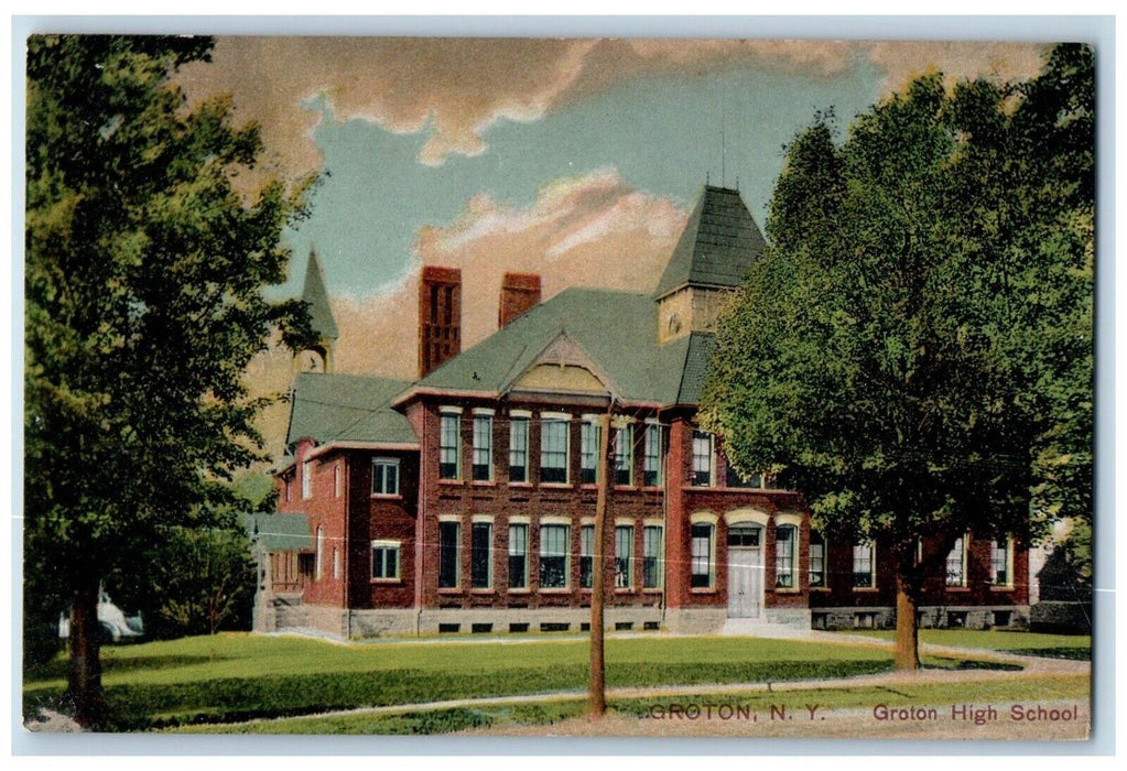 c1910's Groton NY, Groton High School Building Campus Unposted Antique Postcard