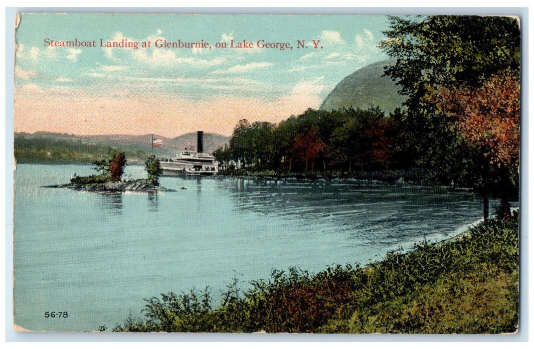 1914 Steamboat Landing at Glenburnie on Lake George NY Posted Postcard