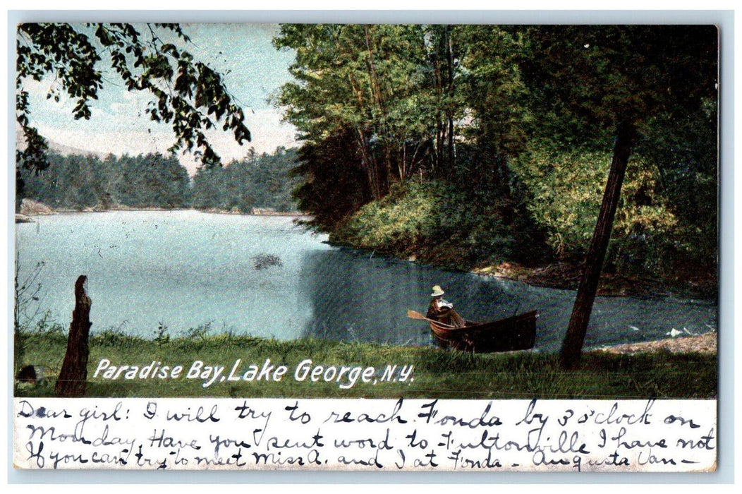 1906 Boat Scene Paradise Bay Lake George NY Lake George Souvenir Co Postcard