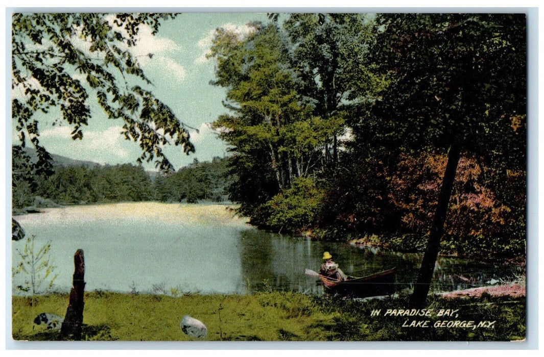 c1910 Boat Scene Grasses Trees River Paradise Bay Lake George NY Postcard