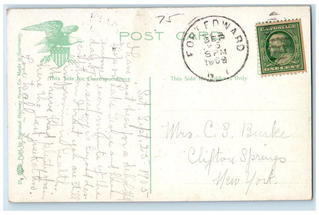 1909 Boat Ship Hotel Uncass Bass Bay Lake George NY Fort Edward NY Postcard