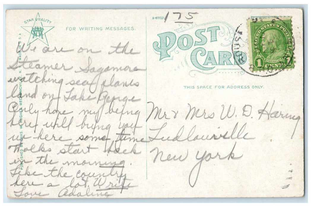 1929 Meeting The Boat at the Trout Pavilion on Lake George NY RPO Postcard