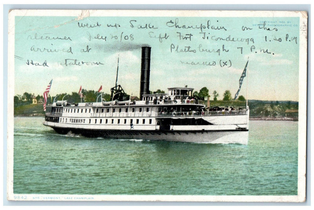 1908 Steamer Vermont Lake Champlain New York NY Phostint Antique Postcard