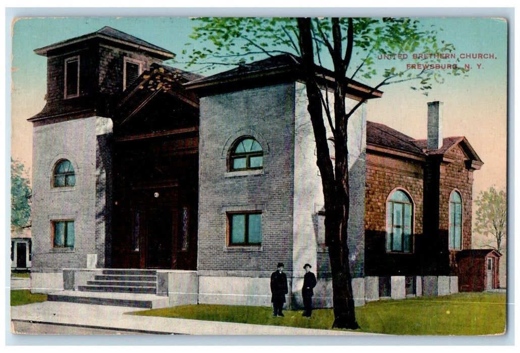 1916 United Brethern Church Street View Frewsburg New York NY Antique Postcard