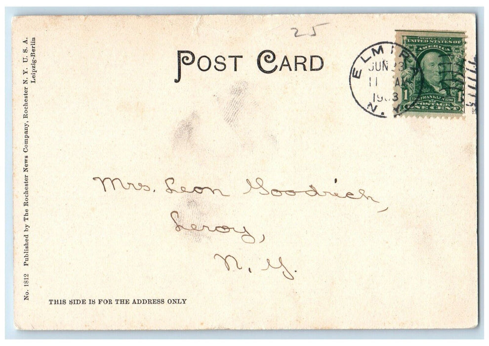 1908 First Baptist Church Front Trees Elmira New York NY Posted Antique Postcard