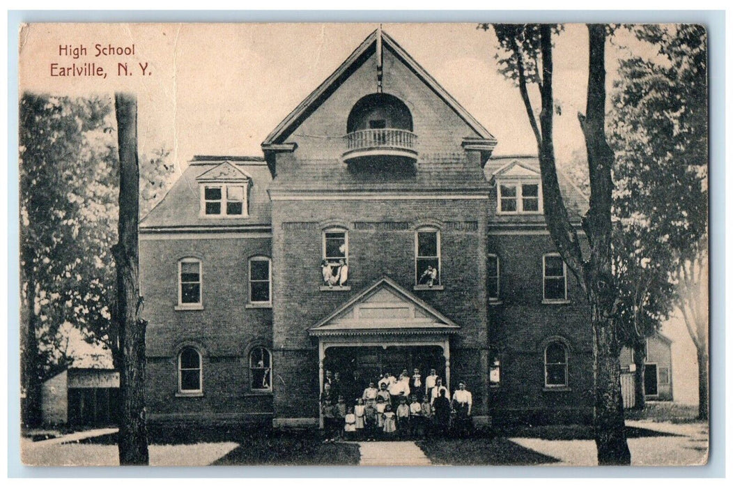 1907 Front View Of High School Building Earlville New York NY Antique Postcard