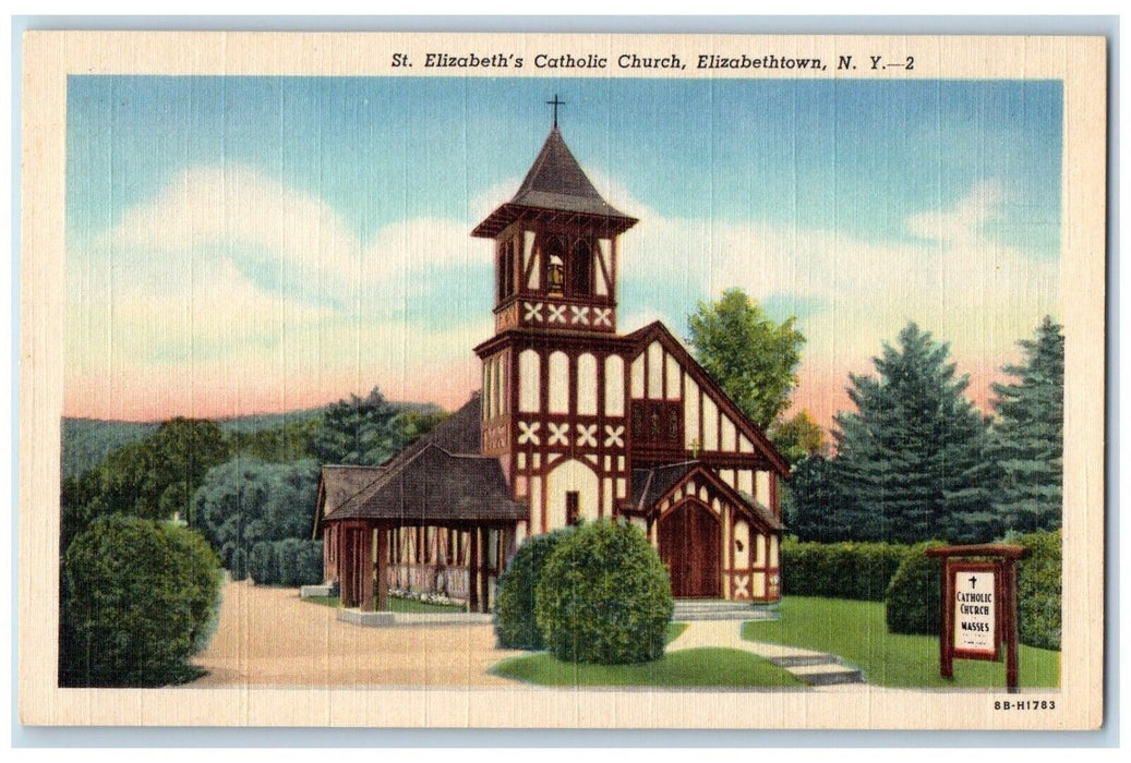 c1930's St. Elizabeth's Catholic Church Elizabethtown New York NY Postcard