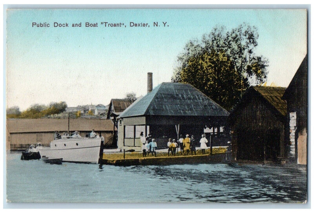 c1910's Public Dock And Boat Troant Dexter New York NY Unposted Antique Postcard