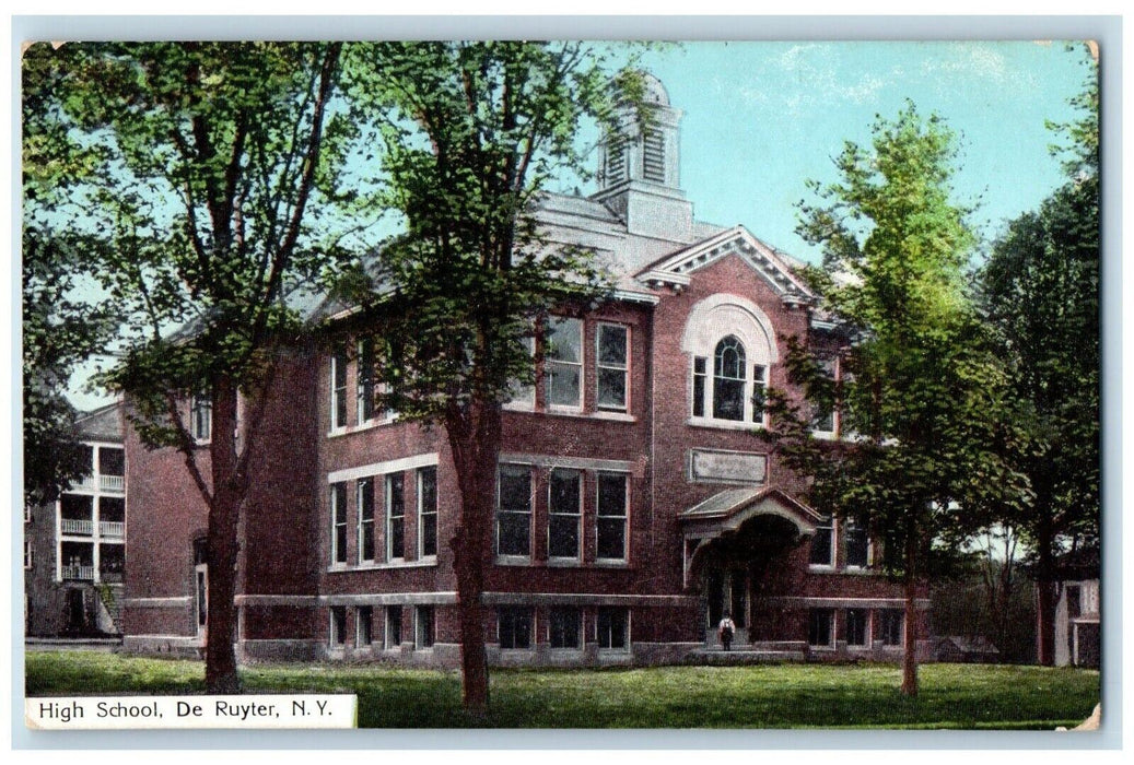 1913 High School Building Campus De Ruyter New York NY Posted Antique Postcard