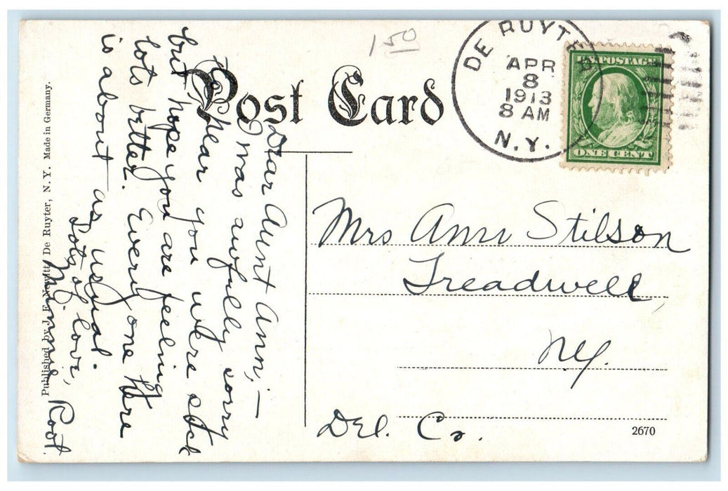 1913 High School Building Campus De Ruyter New York NY Posted Antique Postcard