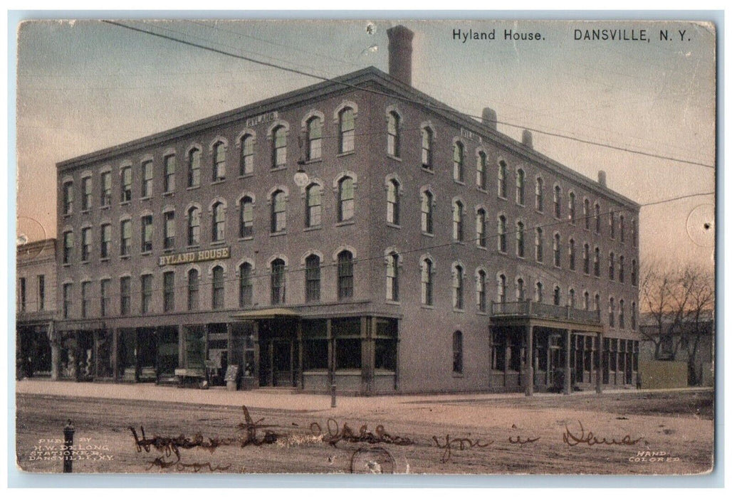 1909 Hyland House Building Scene Street Dansville New York NY Antique Postcard