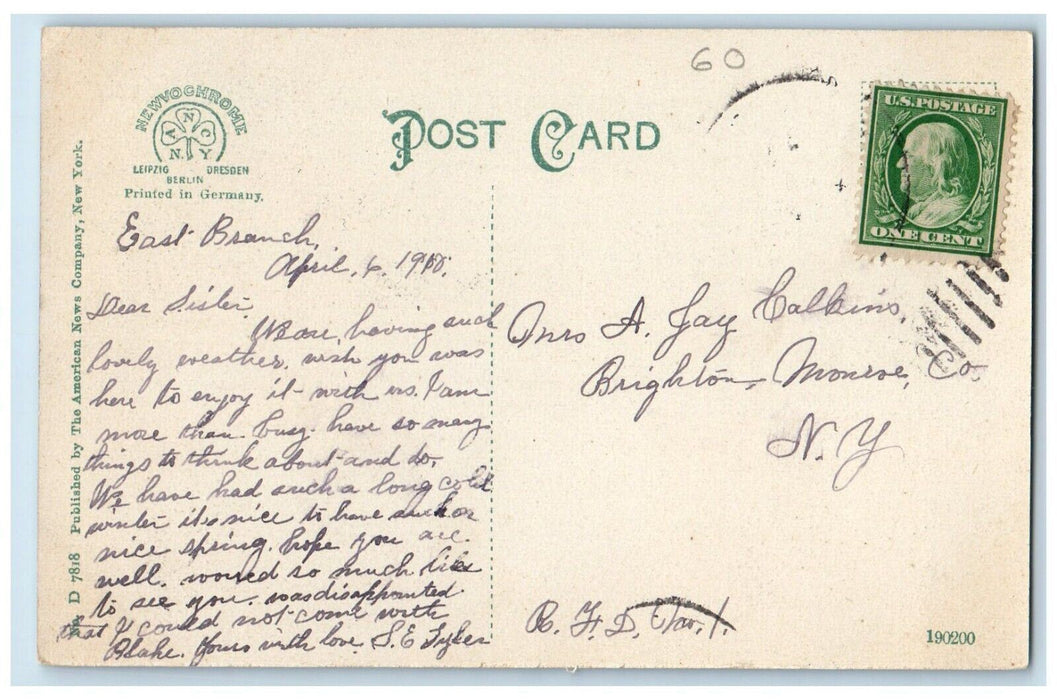 1910 Junction Of The East Branch Beaverkill Delaware River Bridge NY Postcard