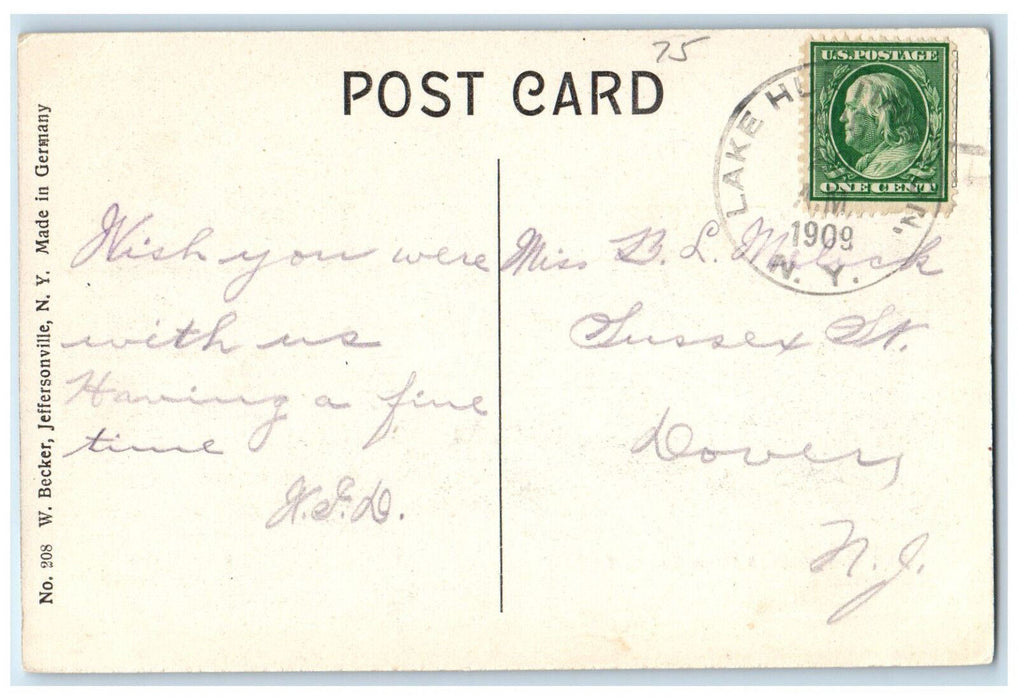 1909 Boat and River Scene Lake Huntington Sullivan Co. New York NY Postcard