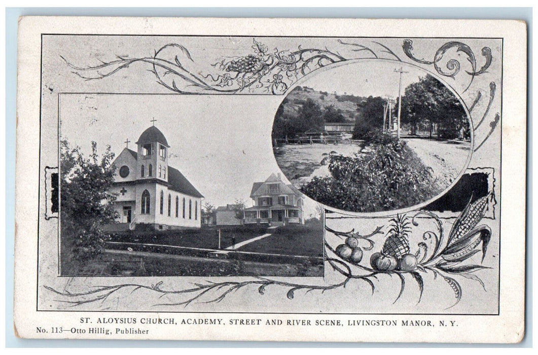 1907 St. Aloysius Church Academy Livingston Manor New York NY Posted Postcard