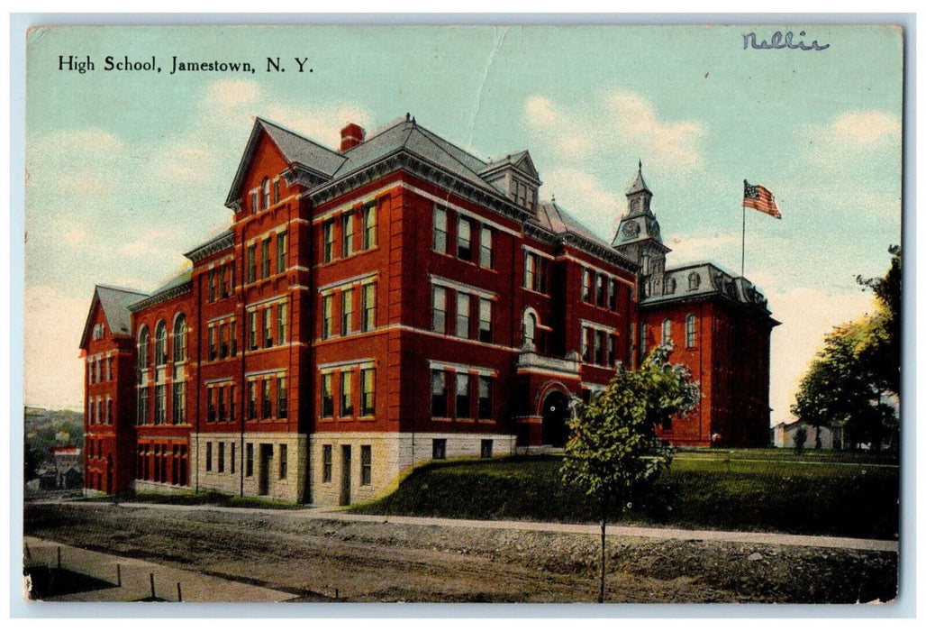 1911 High School Building Jamestown New York NY Posted Antique Postcard