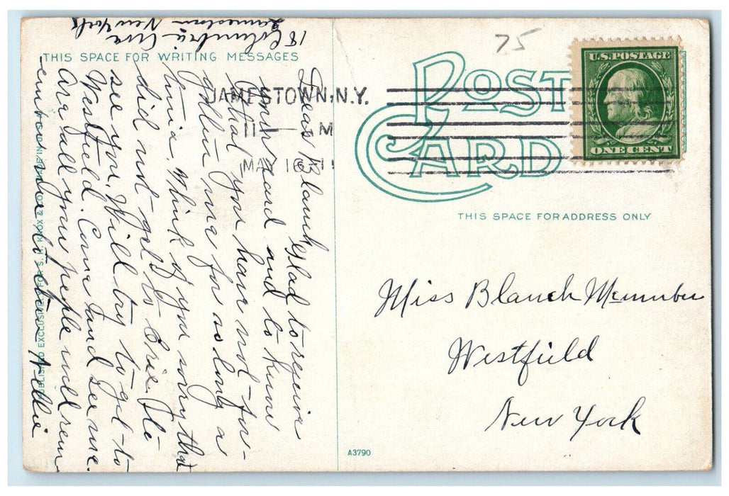 1911 High School Building Jamestown New York NY Posted Antique Postcard