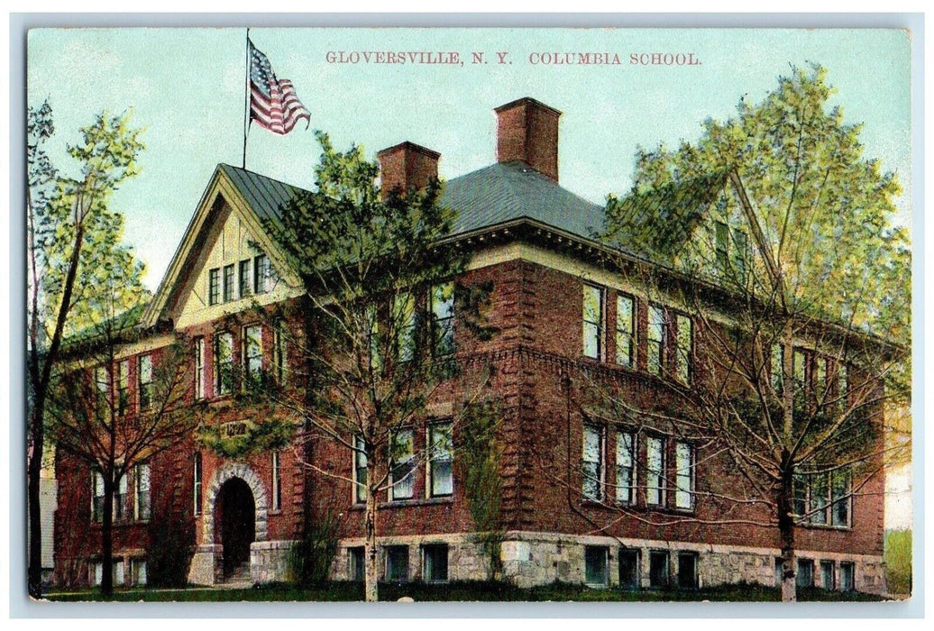 c1910's Columbia School Building Gloversville New York NY Antique Postcard