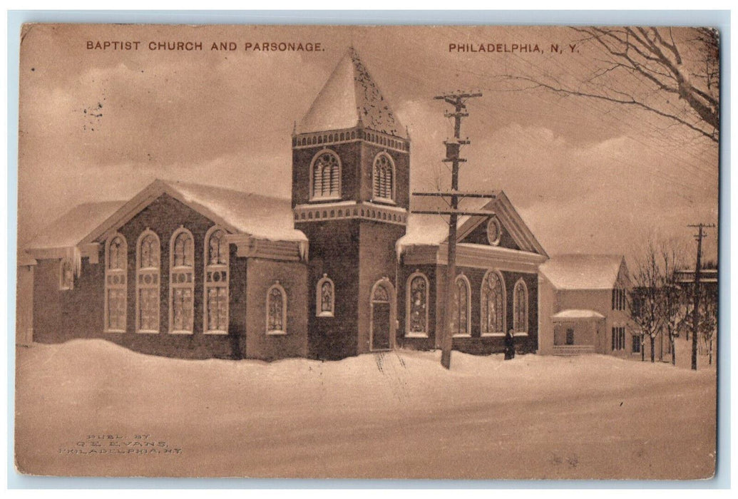 1913 Baptist Church and Parsonage Philadelphia New York NY Antique Postcard