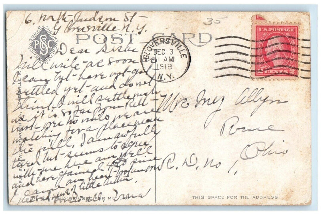 1918 View Of First M. E. Church Gloversville New York NY Posted Antique Postcard