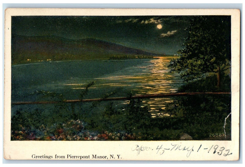 1932 Moonlight Greetings from Pierrepont Manor New York NY Unposted Postcard
