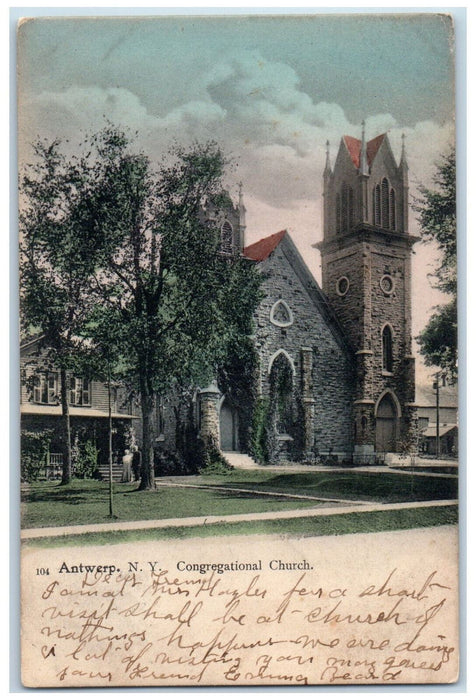 c1905 Congregational Church Antwerp New York NY Antique Posted Postcard