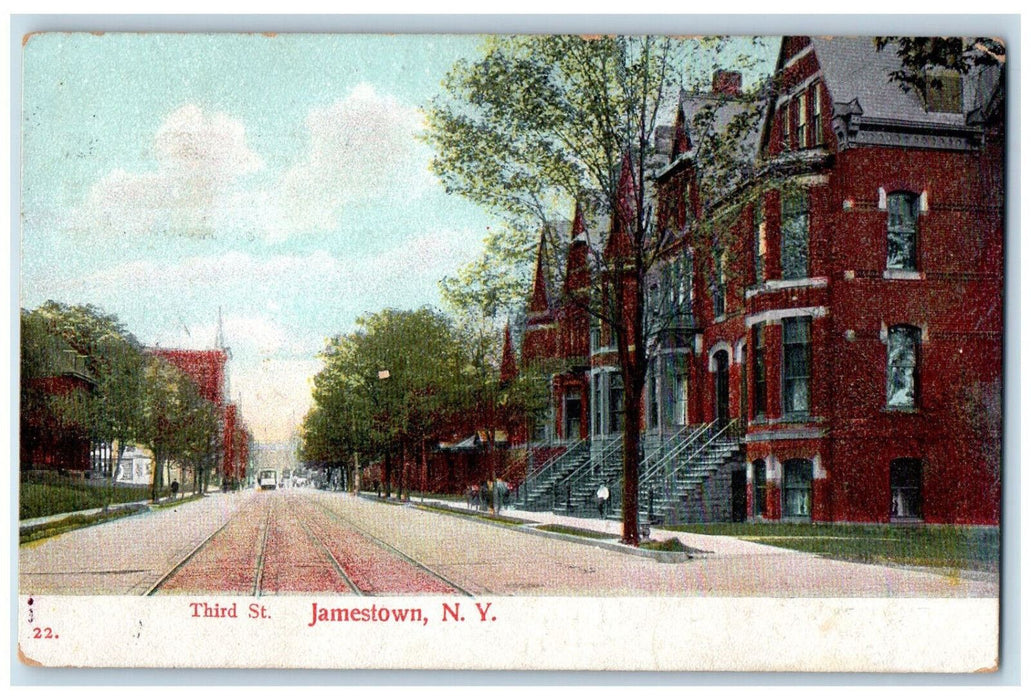 1909 Trolley Car Railway Third Street Jamestown NY Antique Posted Postcard