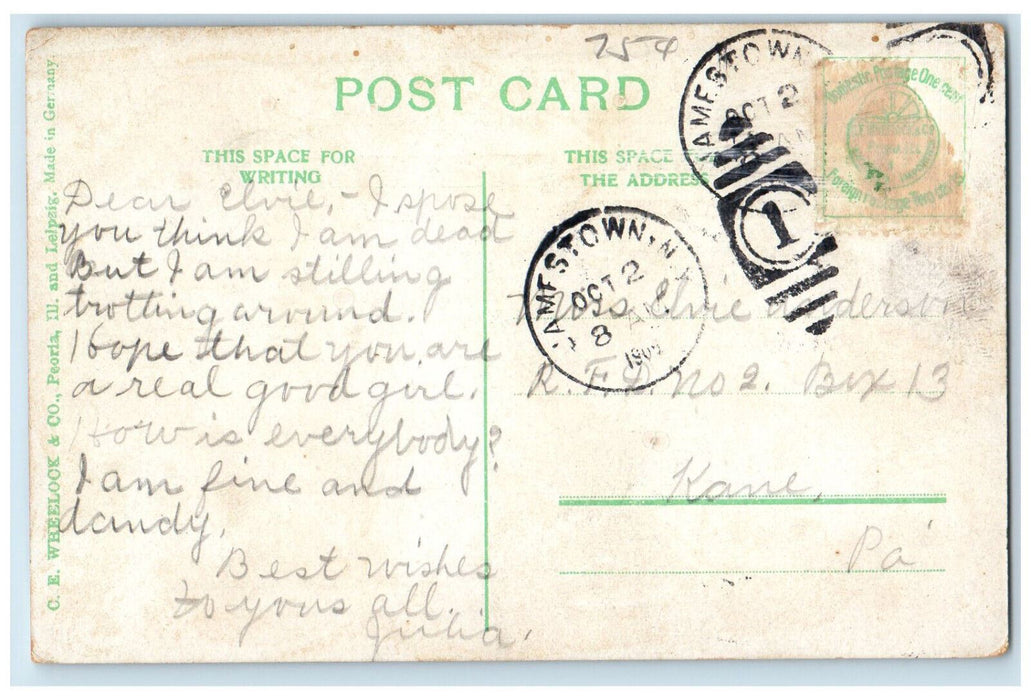 1909 Trolley Car Railway Third Street Jamestown NY Antique Posted Postcard