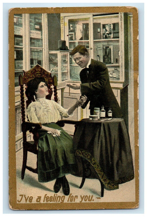 c1910's Doctors Office Romance I have Feeling For You Posted Antique Postcard