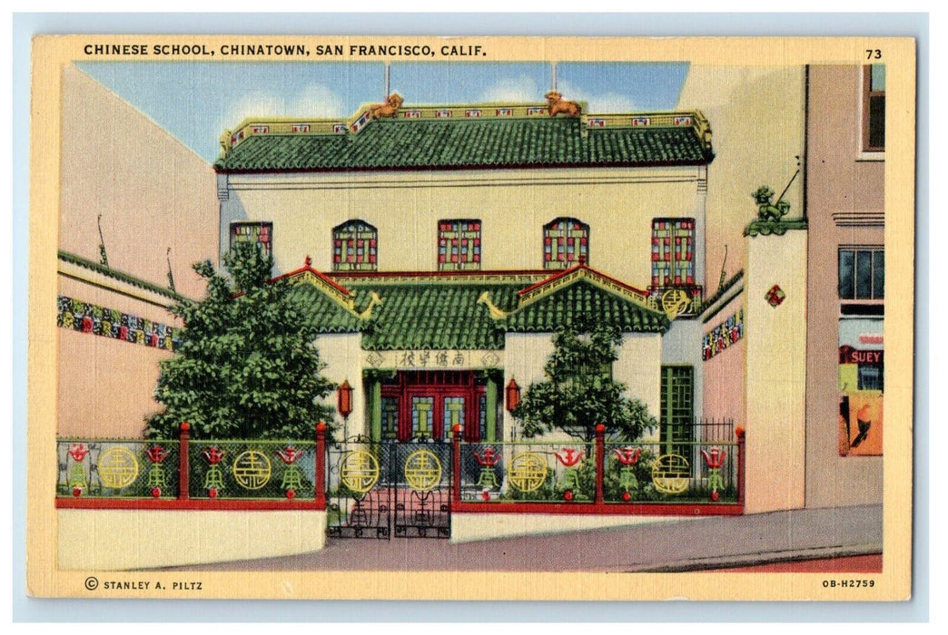 c1940 Chinese School Chinatown San Francisco California CA Vintage Postcard