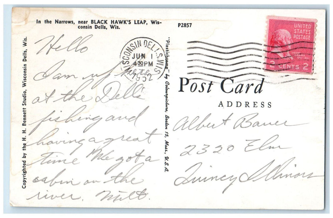 1952 In The Narrows Near Black Hawk's Leap Wisconsin Dells WI Postcard