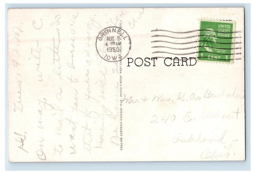 1950 Post Office Street View Mailbox Grinnell Iowa IA Posted Vintage Postcard