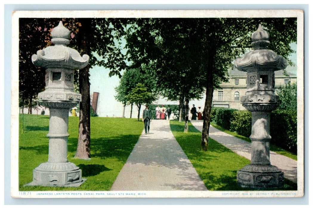 c1910 Japanese Lantern Posts Canal Park Sault Ste Marie Michigan MI Postcard