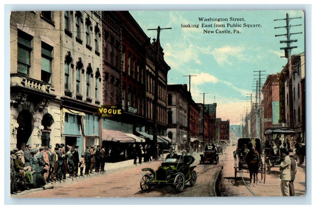 c1910 Washington Street Looking East from Public Square New Castle PA Postcard