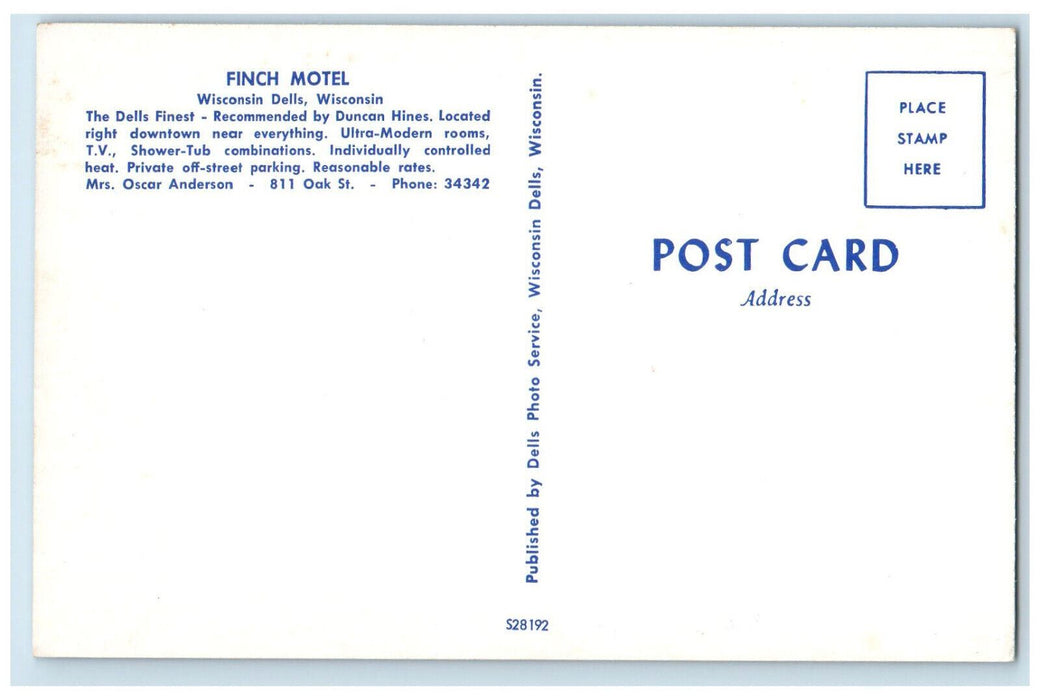 c1960's Seats, Table, Two Floor, Finch Motel, Wisconsin Dells WI Postcard